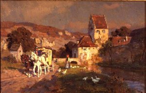 Ein Pferd und eine Kutsche an einem Fluss von Wilhelm Velten