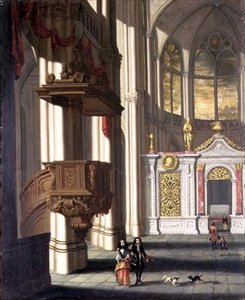 Kircheninterieur mit eleganten Figuren von Wilhelm van Ehrenberg