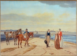 Abgesessene Reiter mit zwei Damen vor München von Wilhelm von Kobell