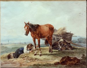 Schlafender Bauernbursche mit Pferd