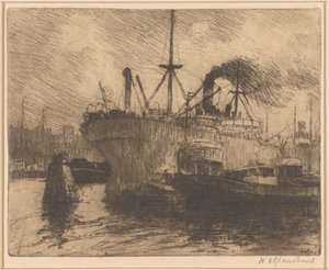 Festgemachte Schiffe im Hafen von Rotterdam von Willem Adrianus Grondhout (signed by artist)