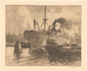 Festgemachte Schiffe im Hafen von Rotterdam von Willem Adrianus Grondhout (signed by artist)