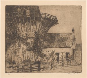 Haus am Fuß einer Windmühle in Leidschendam von Willem Adrianus Grondhout (signed by artist)