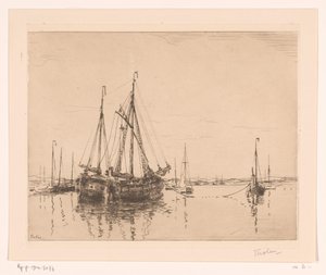 Hafen mit angedocktem Zweimaster von Willem Bastiaan Tholen (signed by artist)