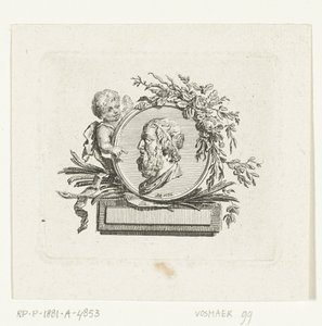 Büste von Homer auf Medaillon, gehalten von einem Engel und mit Blumen und Palmzweigen verziert von Willem Bilderdijk
