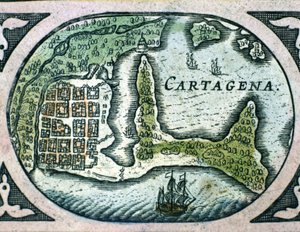 Cartagena in Kolumbien aus dem Atlas von W. Blaeu von Willem Blaeu