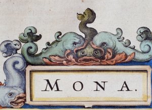 Delfine, Roquaille-Stil Frontispiz. Detail von Atlas di W. Blaeu, Amsterdam 1650