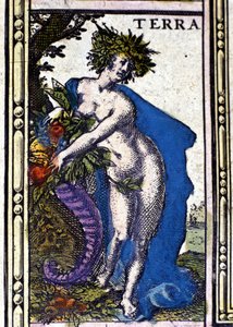 Die Erde, eines der vier Elemente dargestellt im Atlas von W. Blaeu, gedruckt in Amsterdam im Jahr 1655