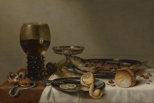 Stillleben mit einem Römer und einer Uhr von Willem Claesz. Heda