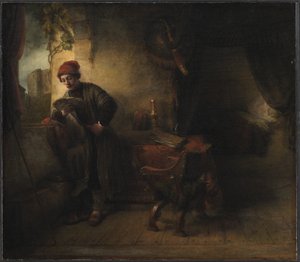 Stehender junger Mann am Fenster in seinem Arbeitszimmer lesend, bekannt als "Der Student" von Willem Drost