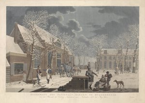 Schneelandschaft mit Soldaten im Gespräch mit Bürgern während der Belagerung von Naarden