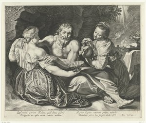 Lot wird von seinen Töchtern betrunken gemacht von Willem Isaacsz. van Swanenburg