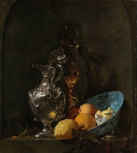 Stillleben mit einem Silberkrug und einer Porzellanschale