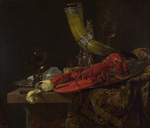 Stillleben mit dem Trinkhorn der Sankt-Sebastian-Schützengilde, Hummer und Gläser, ca. 1653