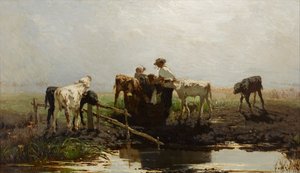Kälber an einer Tränke von Willem Maris