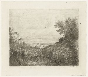 Hügellandschaft mit Weg ins Tal