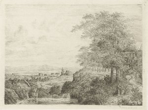 Südliche Landschaft mit Tempel und Figuren