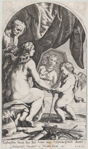 Venus vor einem Spiegel, gehalten von Amor, während ihr Haar von einer alten Frau gekämmt wird, 1631
