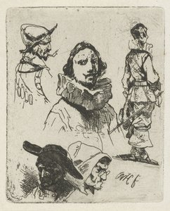 Studienblatt mit Soldaten und einer alten Frau von Willem Pieter Hoevenaar