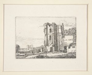 Ruine eines Turms rechts von der Mitte, Platte 2 aus Die Landschaften