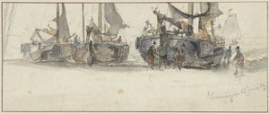 Fischerboote am Strand von Scheveningen von Willem Roelofs (I)