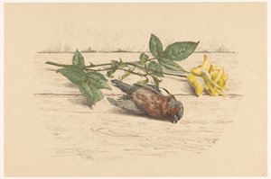 Toter Fink neben einer Rose von Willem Roelofs (II) (signed by artist)
