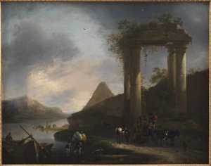 Italienische Landschaft mit klassischen Ruinen
