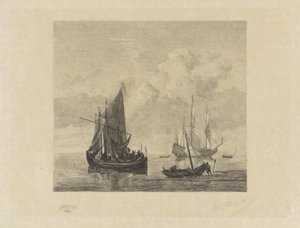 Segelschiffe auf ruhiger See von Willem Steelink (II) (signed by artist)