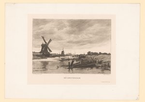 Landschaft mit Mühlen entlang eines Kanals bei Amsterdam