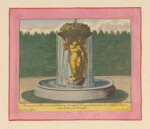 Brunnen mit einer Statue von drei Frauen, die einen Korb über ihren Köpfen tragen