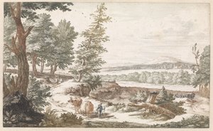Landschaft mit Eseln auf einem Weg von Willem Swidde