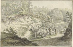 Dünenlandschaft mit Holzbrücke von Willem Uppink