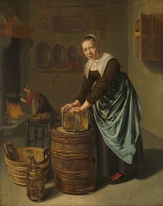 Frau, die ein Gefäß scheuert von Willem Van Odekercken