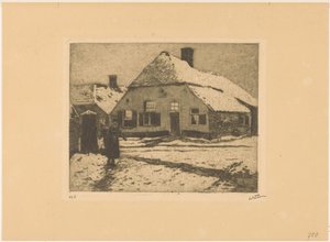 Verschneite Häuser an einer Straße in Ede von Willem Witsen (signed by artist)