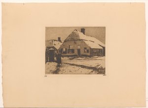 Verschneite Häuser an einer Straße in Ede