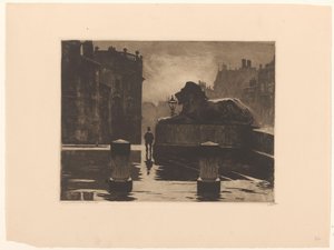 Trafalgar Square mit bronzenem Löwen in London von Willem Witsen (signed by artist)
