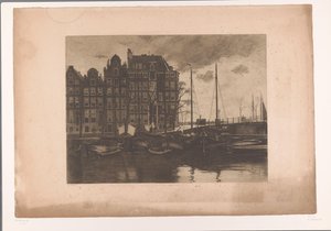 Binnenkant, Amsterdam, mit flatternder Wäsche auf den Schiffen von Willem Arnoldus Witsen