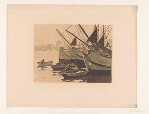 Boote im IJ mit der Lutherischen Kirche von Willem Arnoldus Witsen