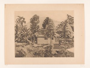 Haus in Bogor mit einem Berg im Hintergrund von Willem Arnoldus Witsen