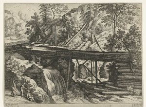 Berglandschaft mit hölzernem Aquädukt