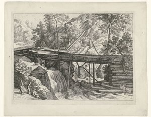 Berglandschaft mit hölzernem Aquädukt