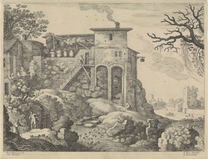 Italienische Landschaft mit einem Gasthaus von Willem van Nieulandt (II)