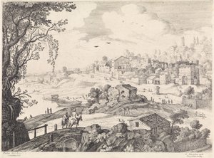 Italienische Landschaft mit einer Stadt von Willem van Nieulandt (II)