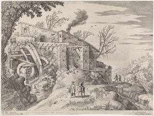 Landschaft mit einer Wassermühle und dem barmherzigen Samariter