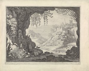 Aussicht auf Landschaft aus einer Höhle