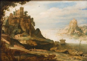 Küstenlandschaft mit dem sogenannten Tempel der Sibylle in Tivoli