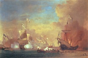 Barbaresken-Piraten greifen ein spanisches Schiff an von Willem van de IIVelde
