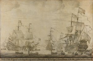 Kriegsrat an Bord der Sieben Provinzen, dem Flaggschiff von Michiel Adriaensz de Ruyter, 10. Juni 1666, vor der Vier-Tage-Schlacht: Episode aus dem Zweiten Englisch-Niederländischen Krieg von Willem van de Velde (I)