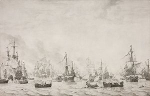 Die Schlacht bei den Downs gegen die spanische Armada, 21. Oktober 1639 von Willem van de Velde (I)