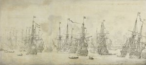 Der gescheiterte Angriff der Engländer auf die Rückflotte im Hafen von Bergen, Norwegen, 12. August 1665: eine Episode aus dem Zweiten Englisch-Niederländischen Krieg von Willem van de Velde (I)